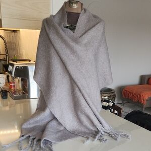 Cozy Gray Shawl with Fringe